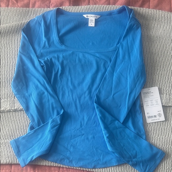 Athleta Tops - Athleta Vibrant Blue Signature Rib Long Sleeve Tee